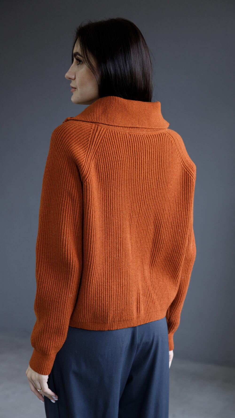 Кардиган на блискавці з високим комірцем Oversize, Помаранчевий