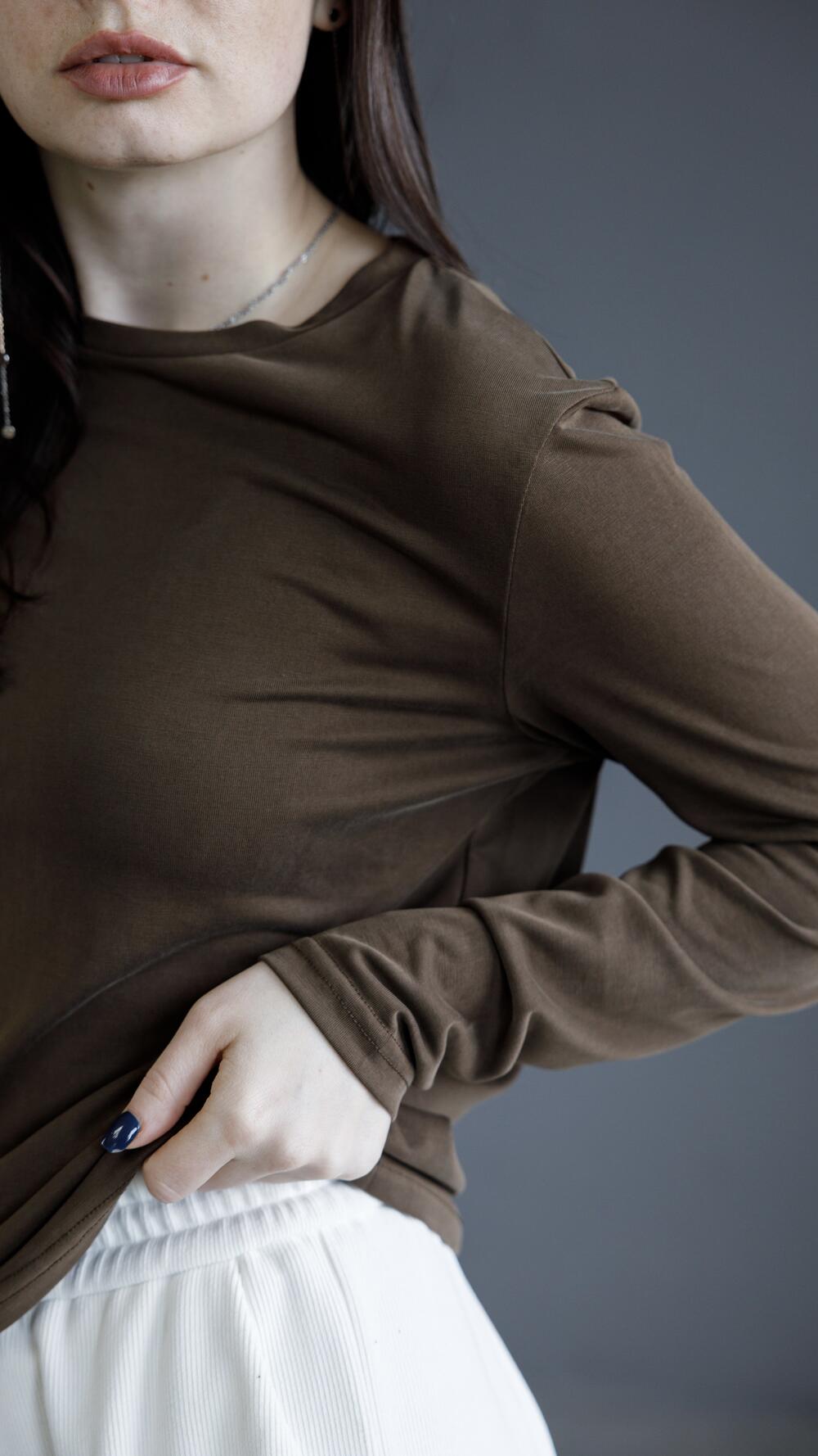 Лонгслів тоненький, віскозний S/M, Шоколадний