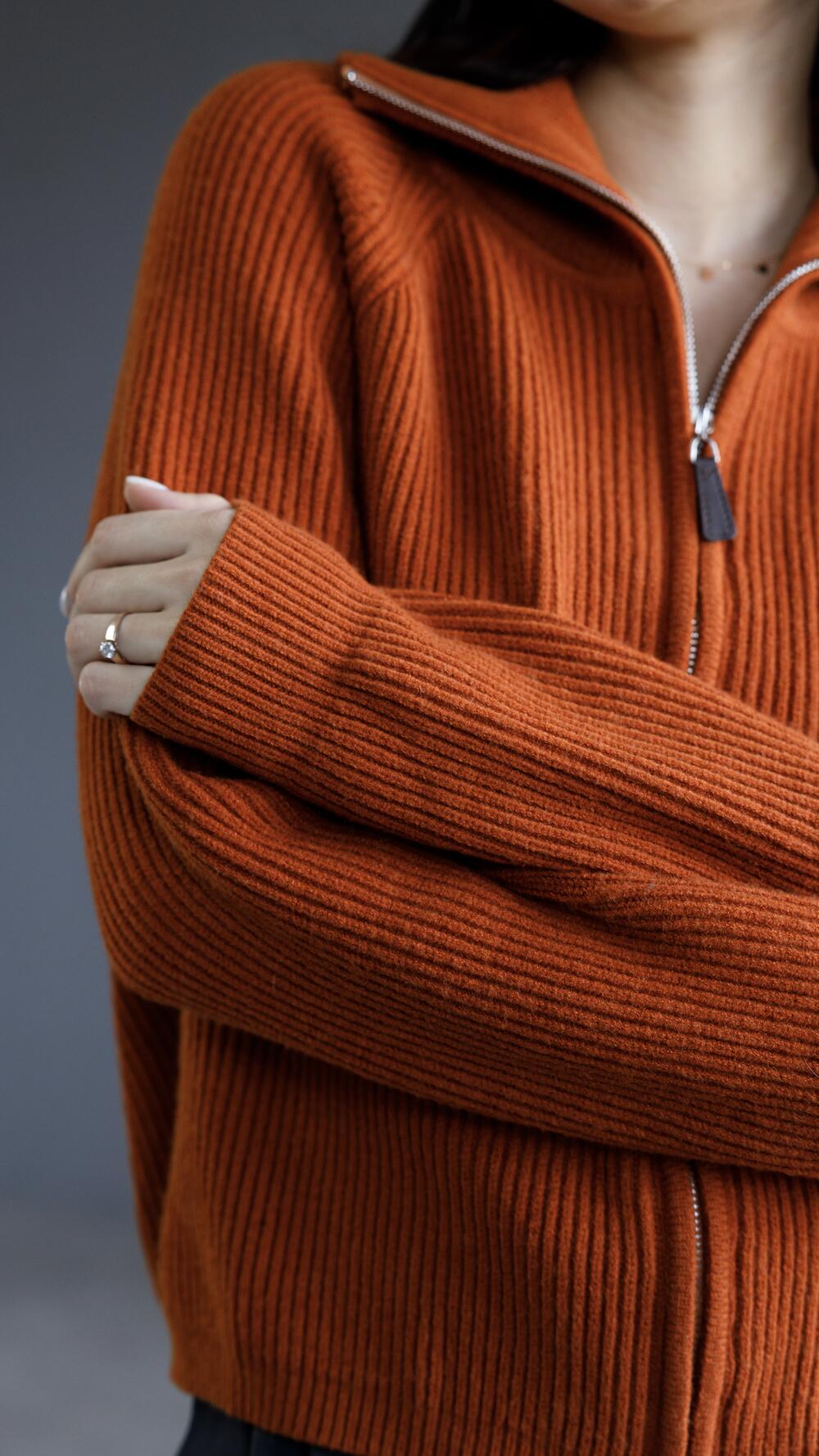Кардиган на блискавці з високим комірцем Oversize, Помаранчевий