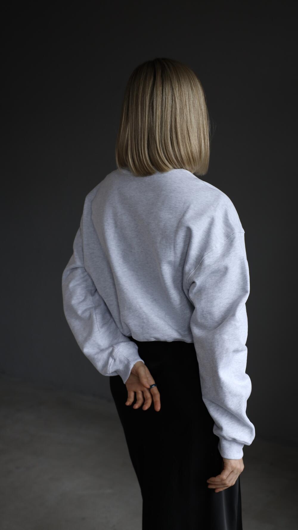 Світшот з принтом Becouse S, Сірий меланж