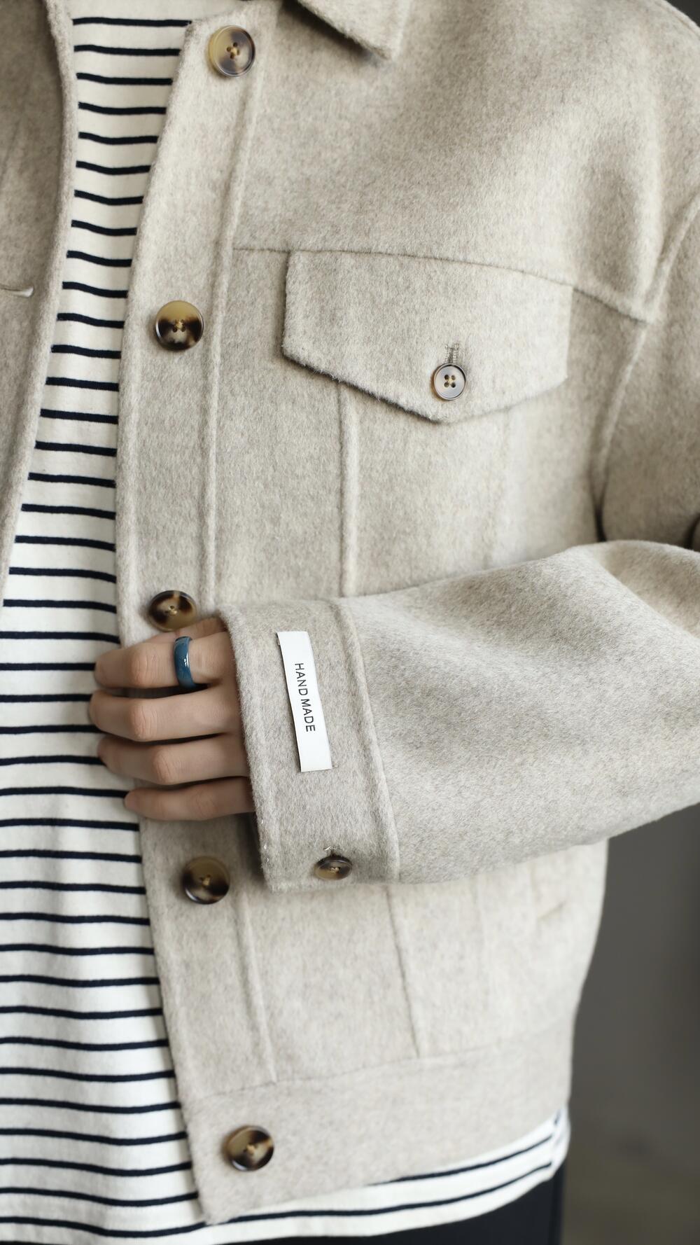 Бомбер шерстяний з нашивкою на рукаві S/M, Бежевий