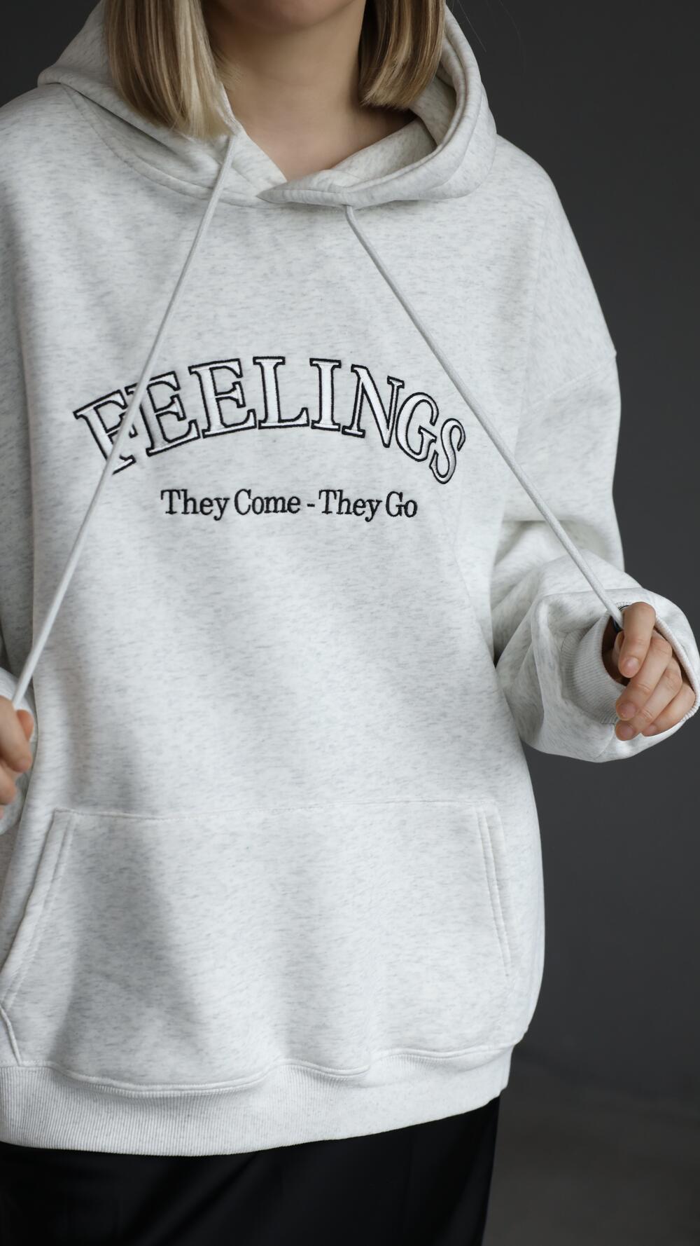 Худі утеплений, меланжований Feelings Oversize, Сірий меланж