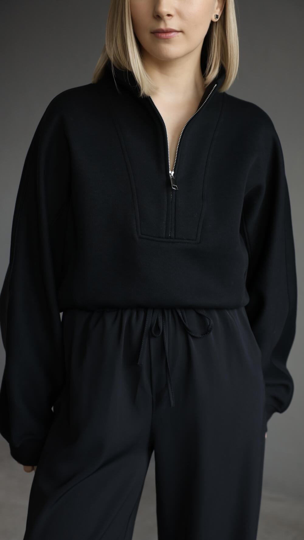 Світшот авіатор з блискавкою, короткий S/M, Чорний