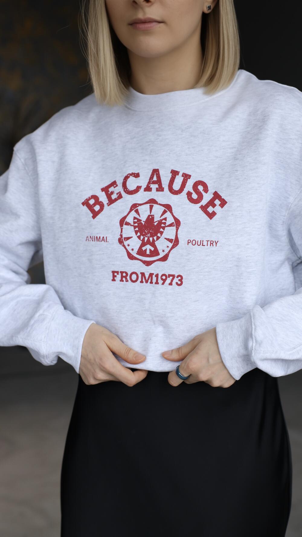 Світшот з принтом Becouse S, Сірий меланж