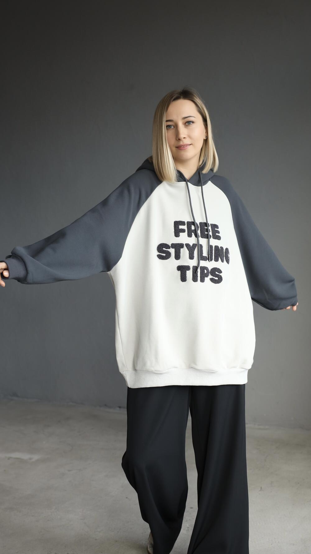 Худі утеплене з принтом Free Oversize, Сірий
