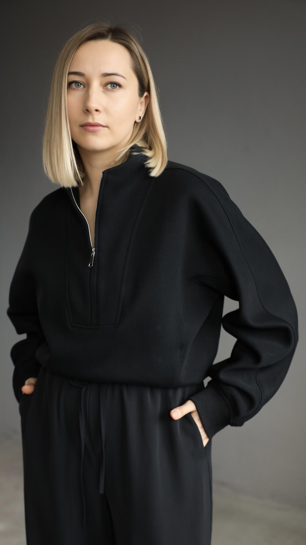 Світшот авіатор з блискавкою, короткий S/M, Чорний