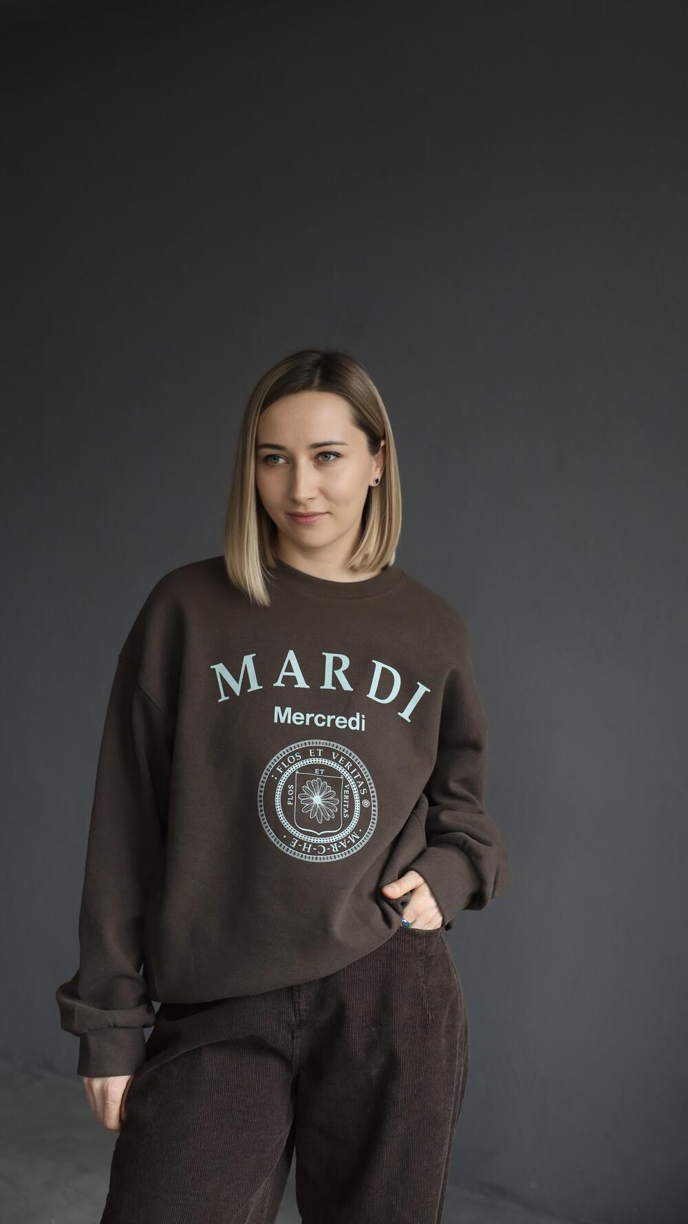 Світшот утеплений з принтом Mardi S/M, Шоколадний