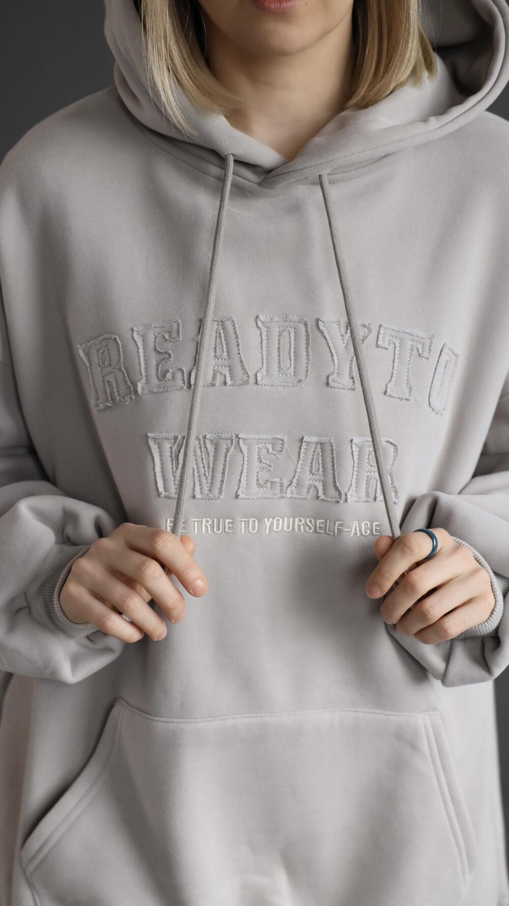 Худі утеплене з принтом readytu Oversize, Бежевий