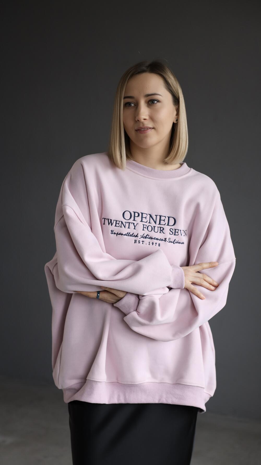 Світшот з принтом Opened, утеплений Oversize, Рожевий