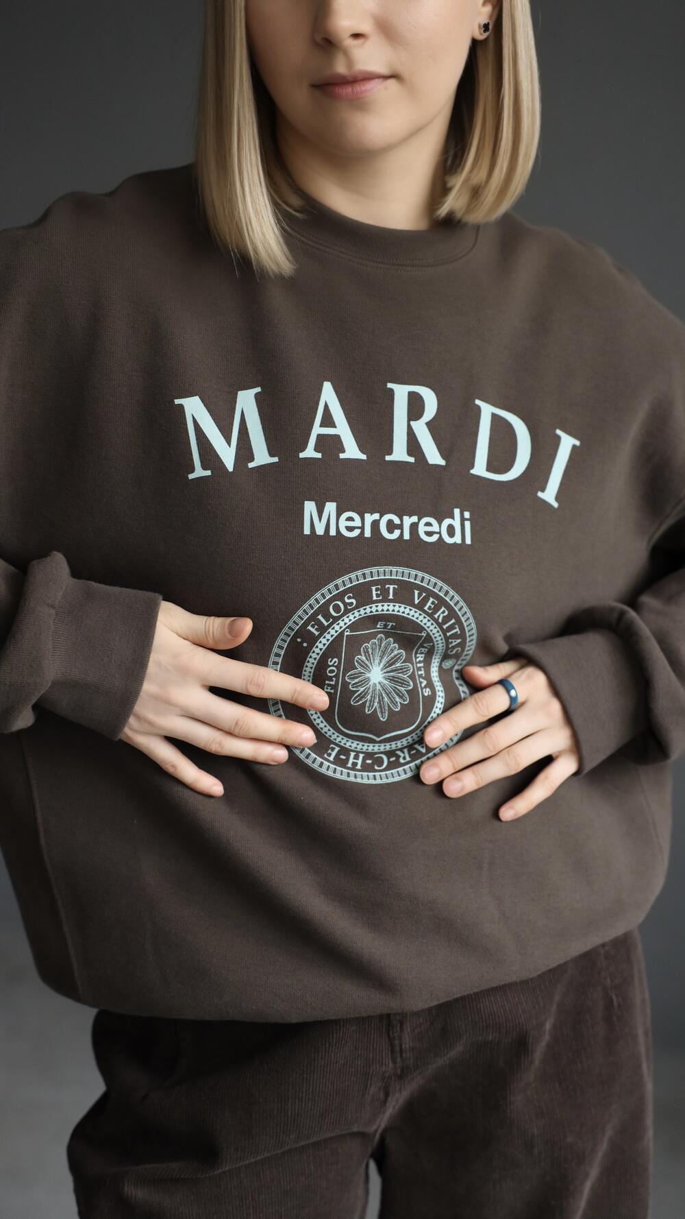 Світшот утеплений з принтом Mardi S/M, Шоколадний