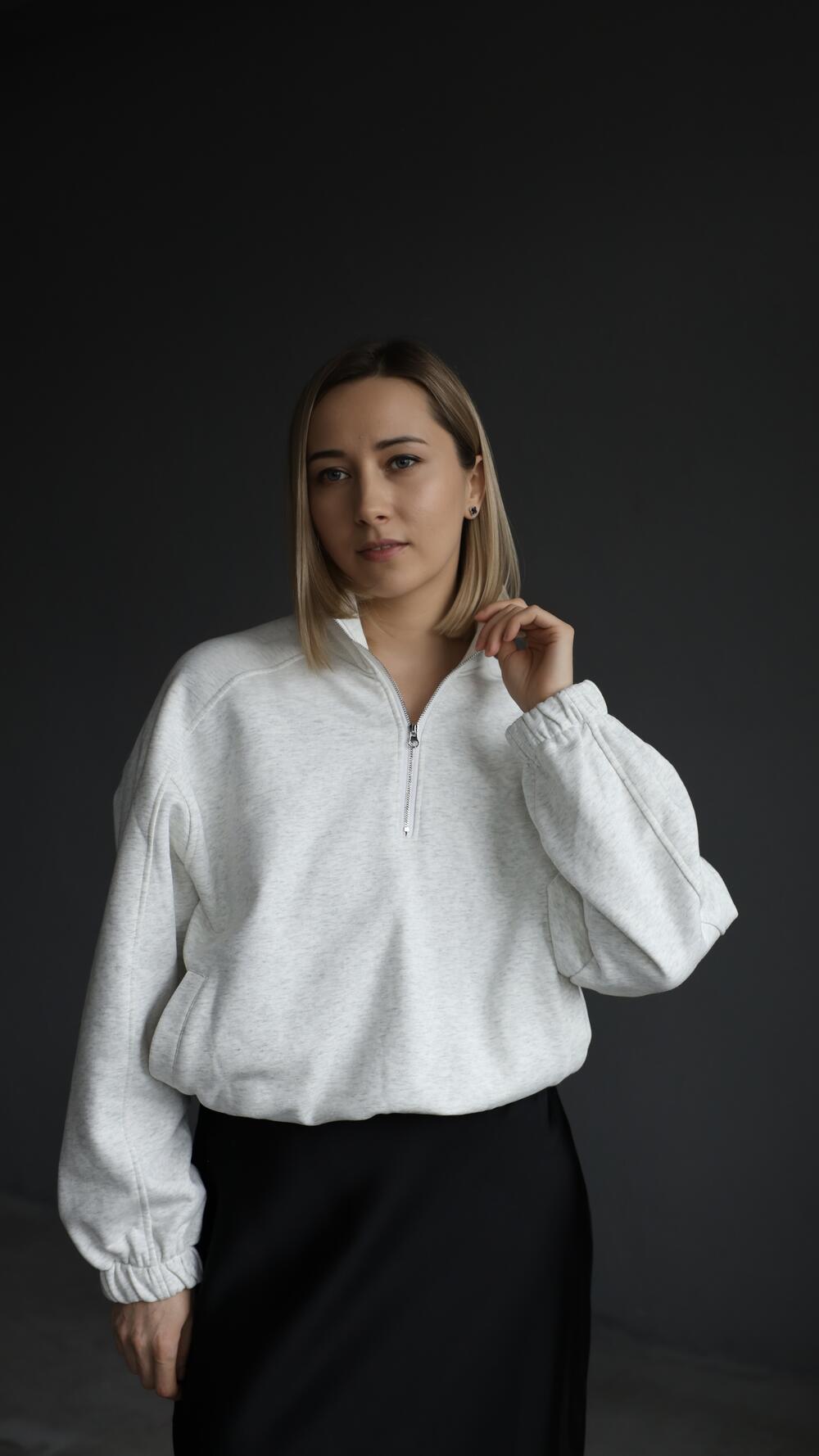 Світшот авіатор з резинкою S/M, Сірий меланж