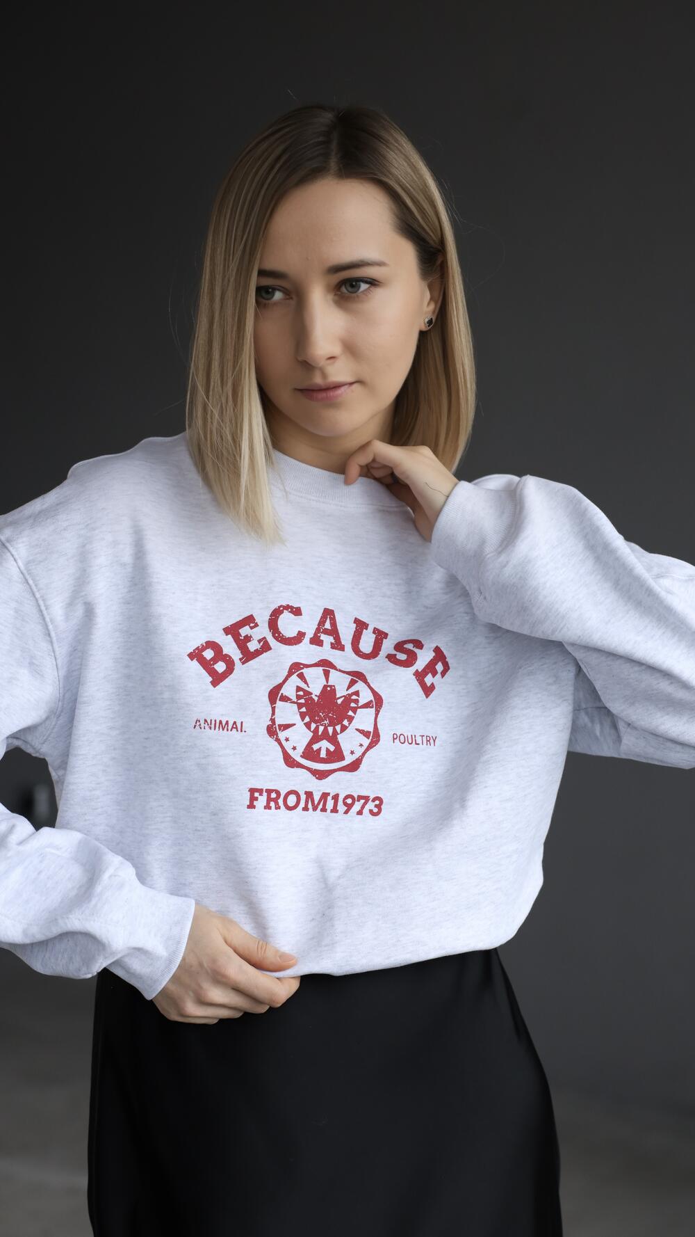 Світшот з принтом Becouse S, Сірий меланж