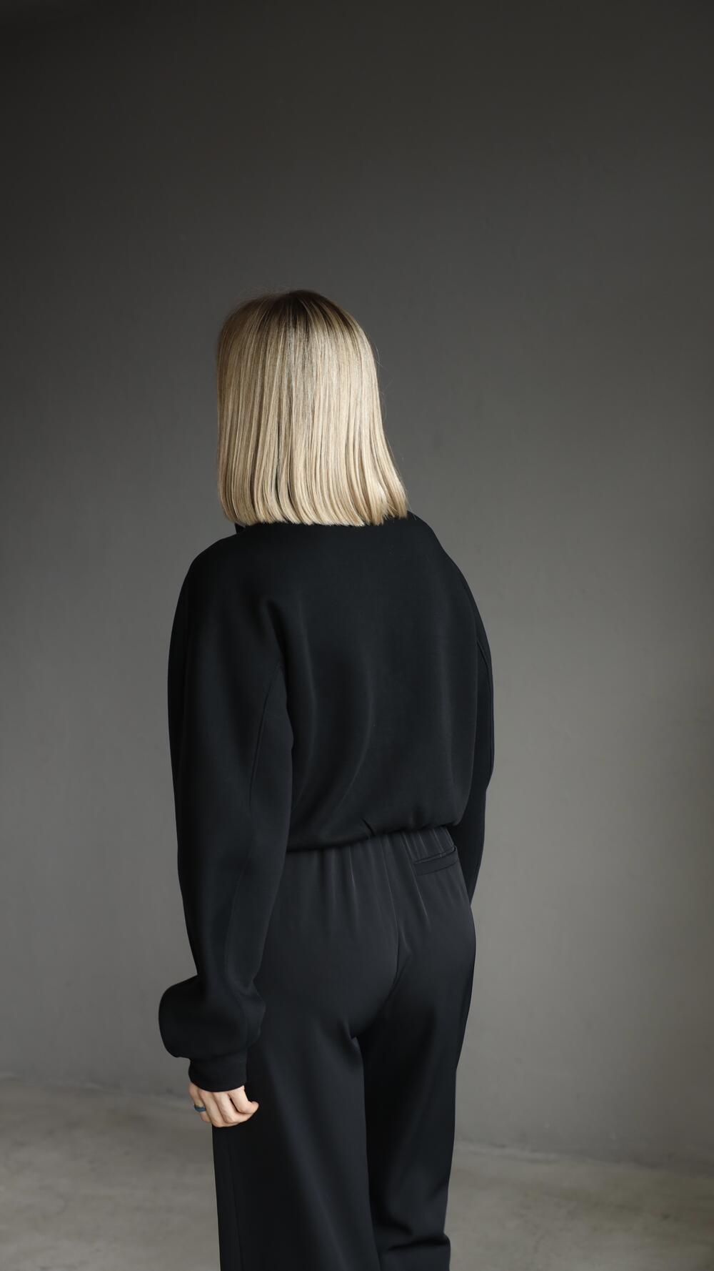 Світшот авіатор з блискавкою, короткий S/M, Чорний