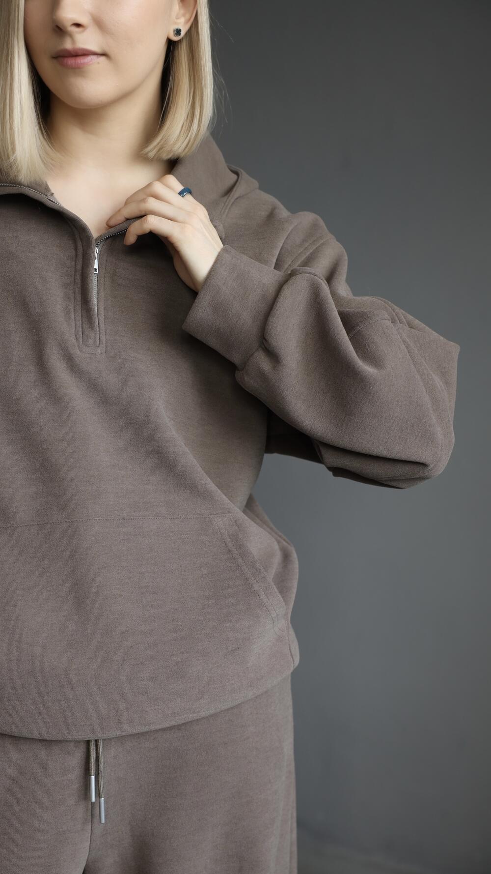 Костюм худі авіатор та широкі брюки на резинці M/L, Шоколадний, M/L, Шоколадний