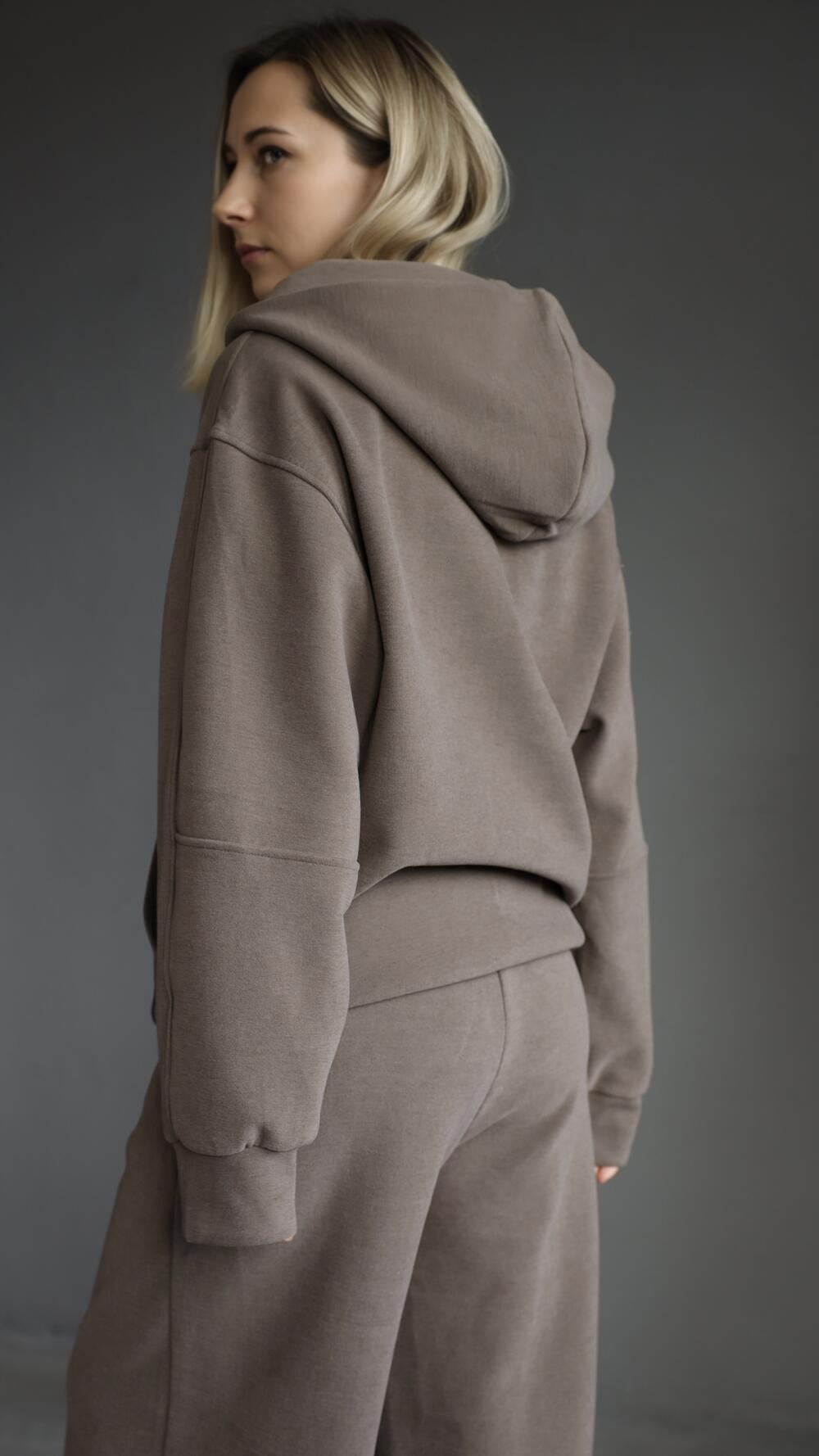 Костюм худі авіатор та широкі брюки на резинці M/L, Шоколадний, M/L, Шоколадний