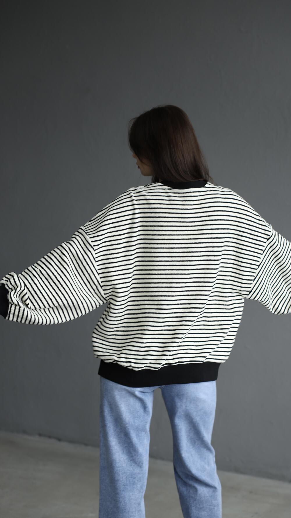 Світшот у смужку з трьома ґудзиками Oversize, Чорно-білий