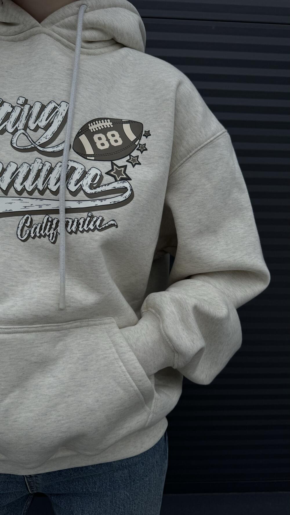 Худі утеплене з принтом Adventure S/M, Бежевий меланж