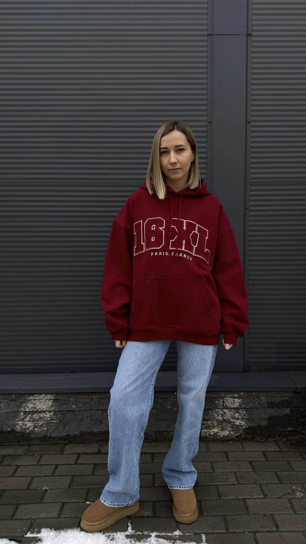 Худі щільне з принтом 16XL Oversize, Винний