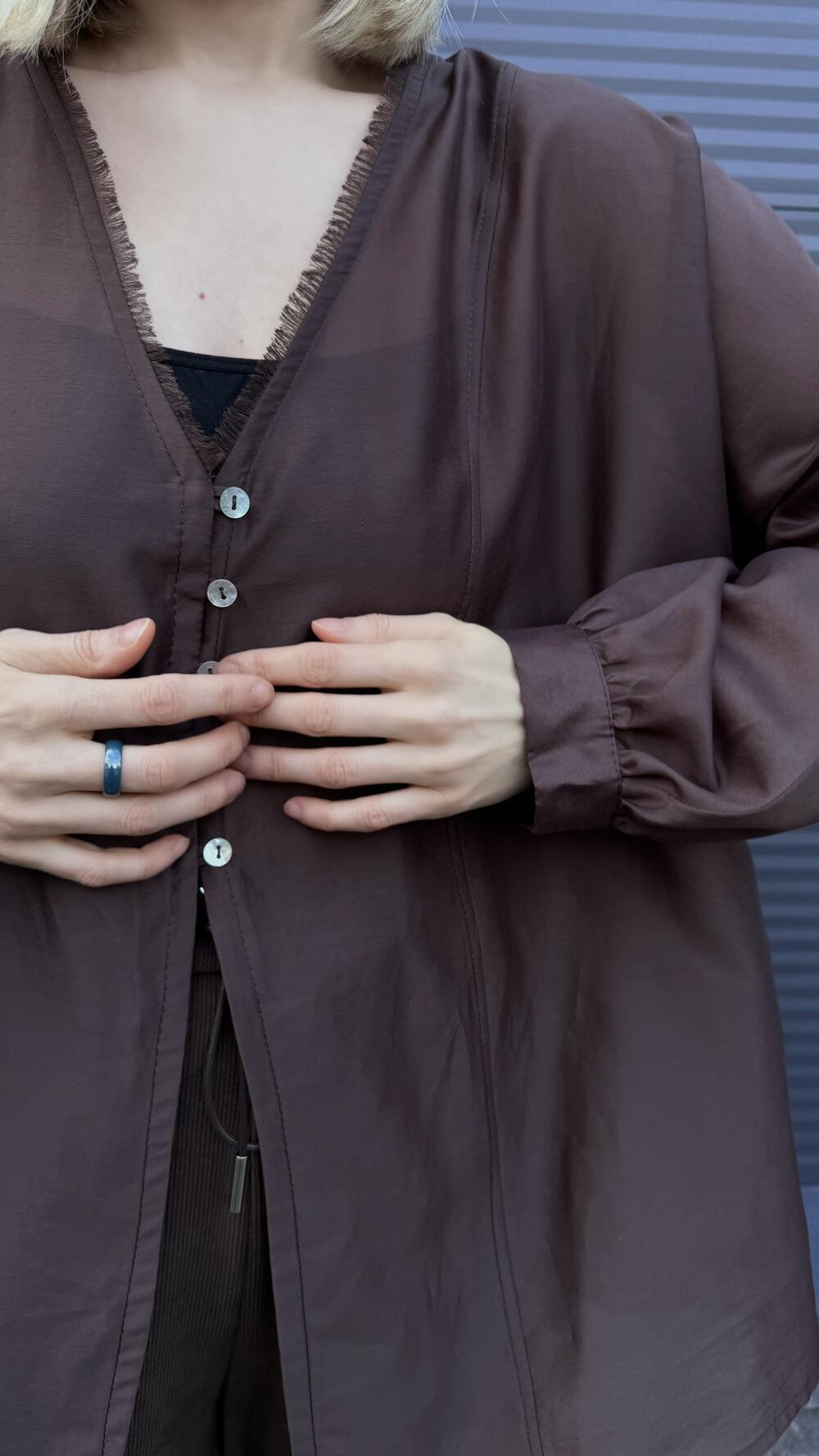 Сорочка складноскроєна, з ґудзиками Morfin Oversize, Шоколадний