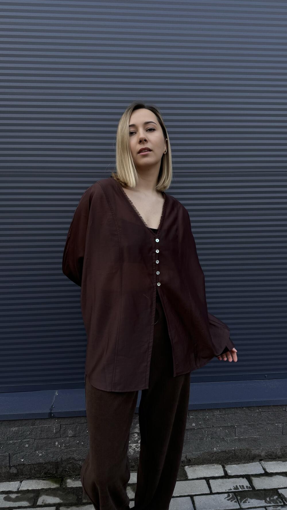 Сорочка складноскроєна, з ґудзиками Morfin Oversize, Шоколадний