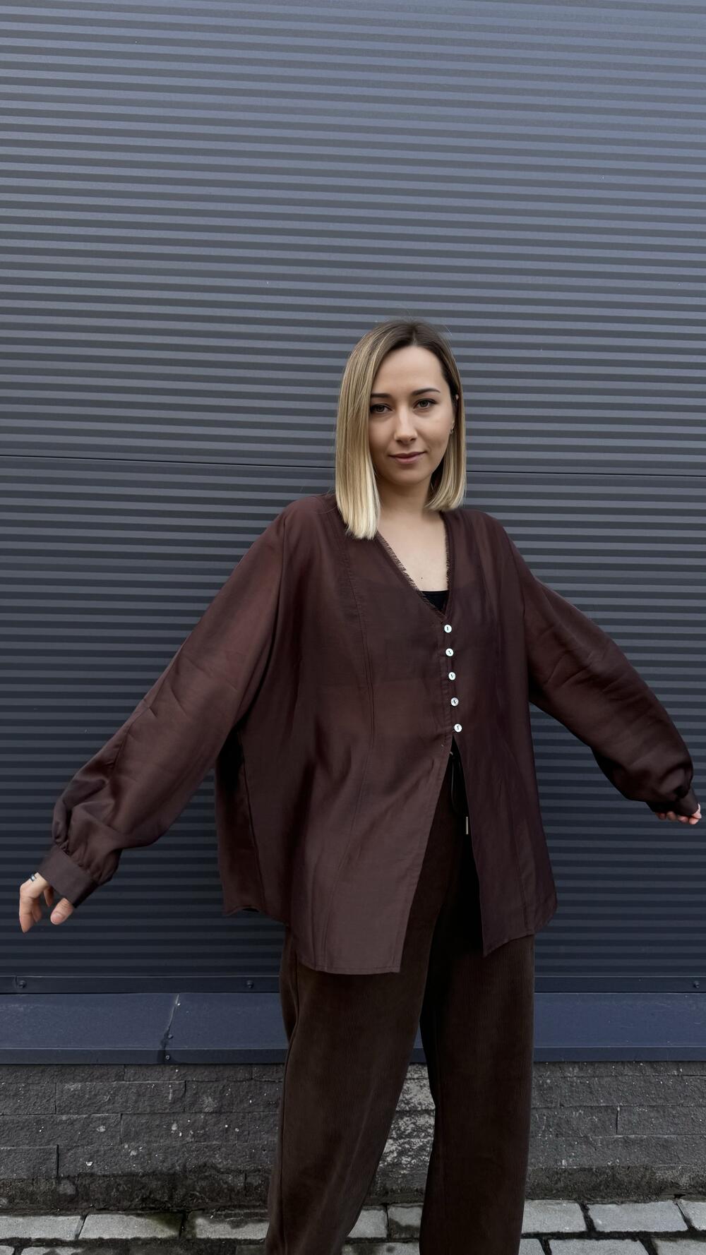 Сорочка складноскроєна, з ґудзиками Morfin Oversize, Шоколадний