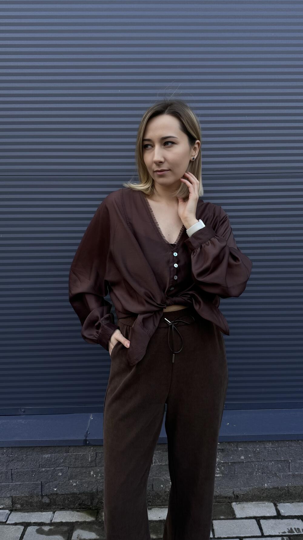 Сорочка складноскроєна, з ґудзиками Morfin Oversize, Шоколадний