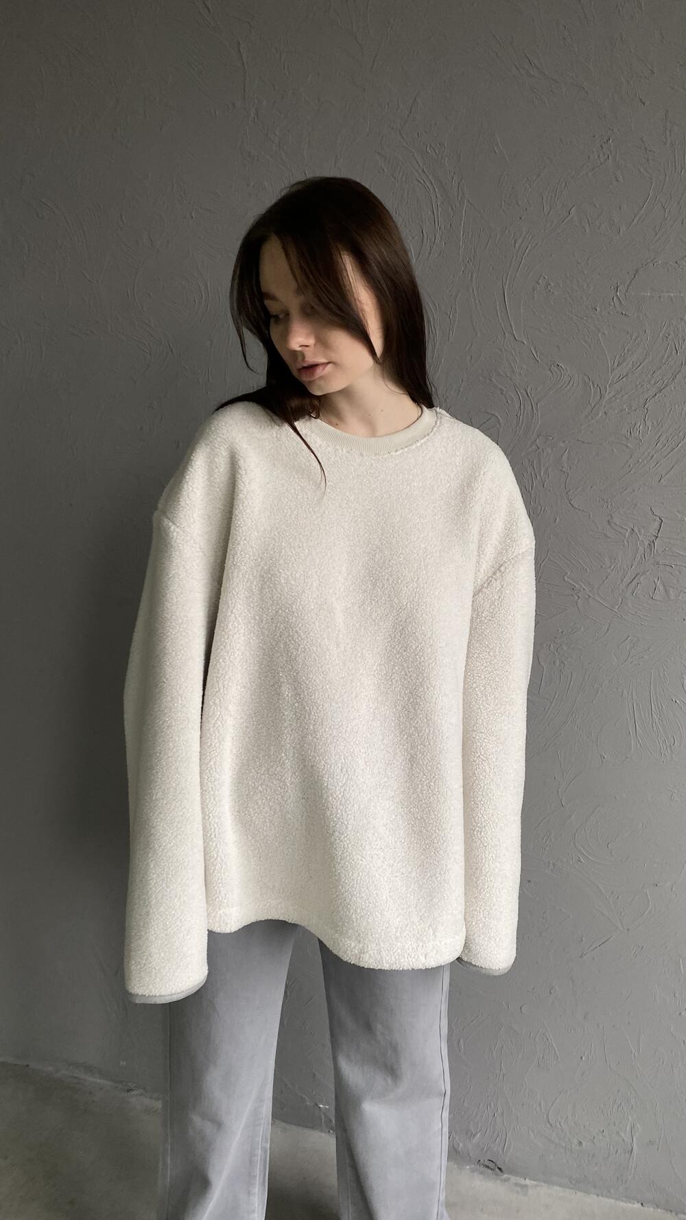 Світшот Тедді, з закругленим низом Oversize, Молочний