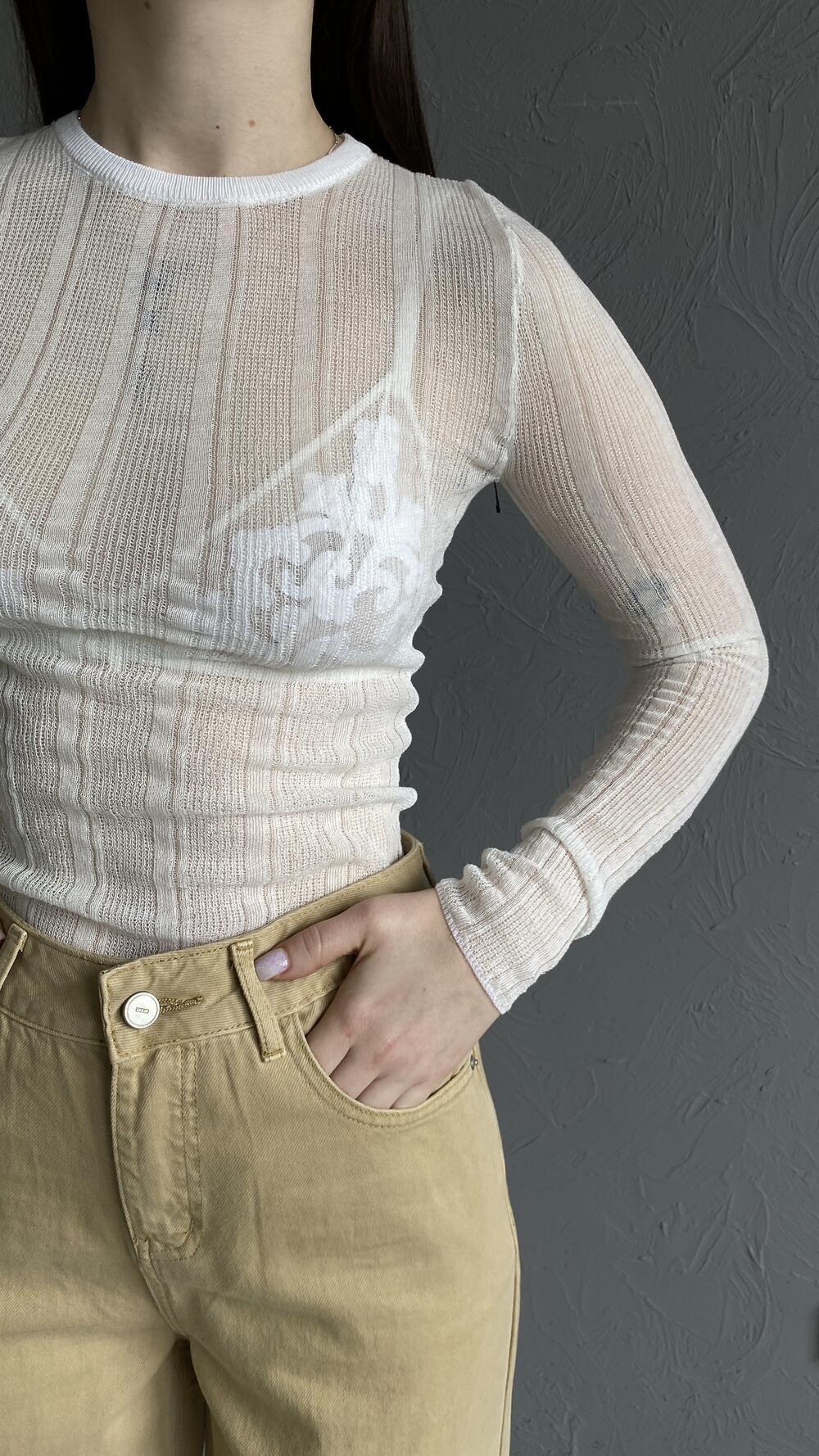 Кофтинка напівпрозора з декоративним візерунком S/M, Білий