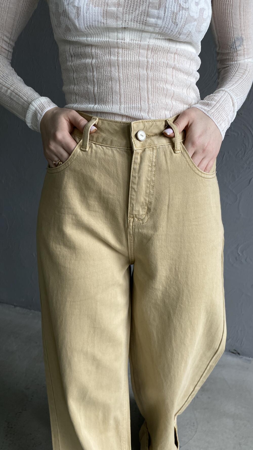 Джинси з підворотом, широкого фасону L, Бежевий