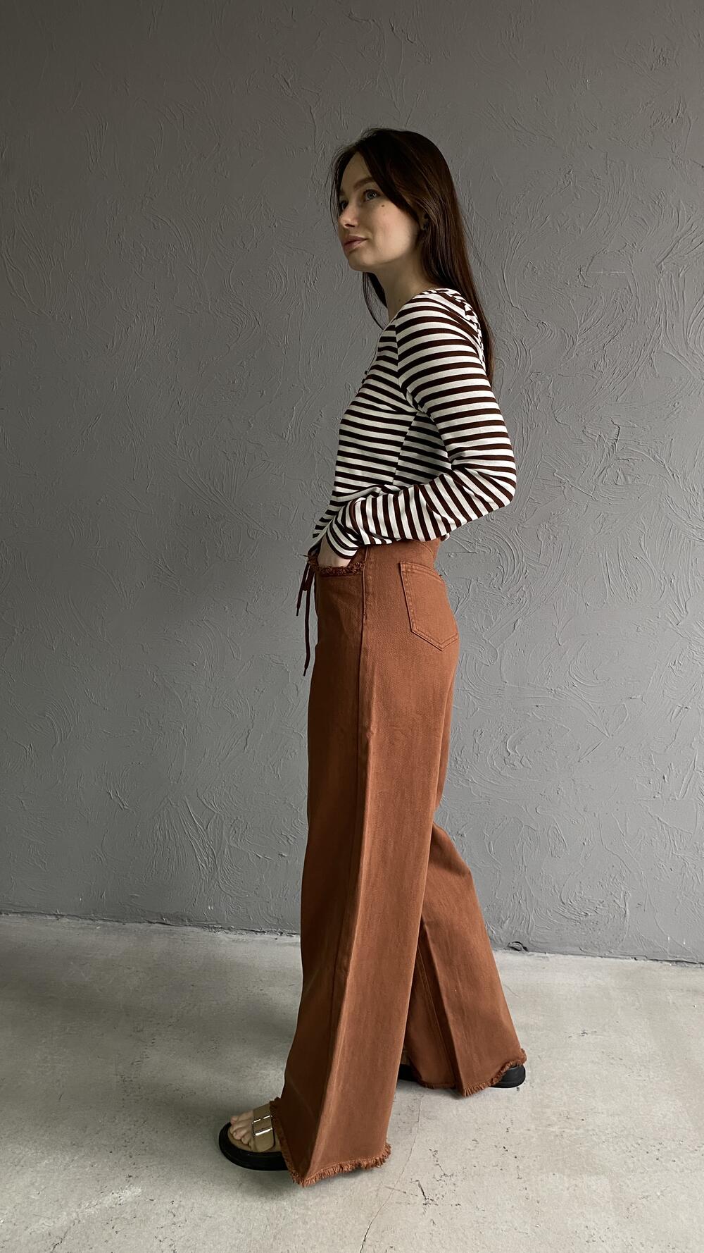 Джинси з бахромою на поясі та кишенях з шнурком M, Кемел