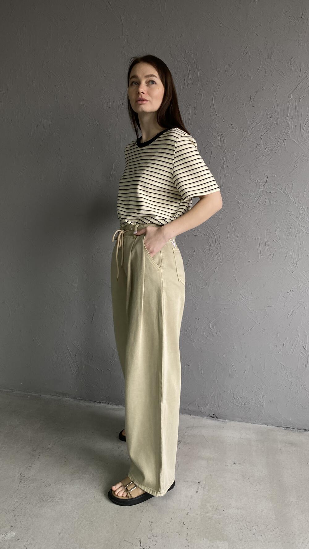 Джинси широкого фасону з шнурком на талії L, Бежевий