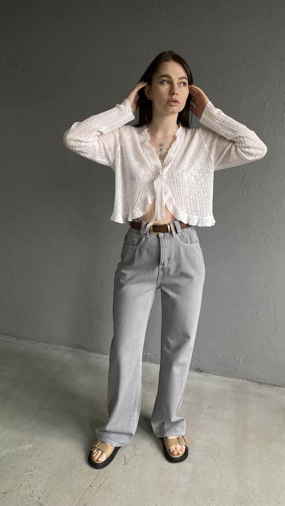 Джинси прямого фасону з ременем M, Сірий