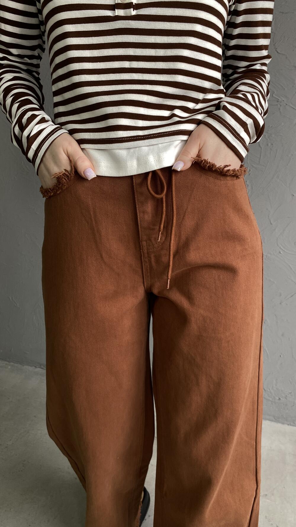 Джинси з бахромою на поясі та кишенях з шнурком M, Кемел