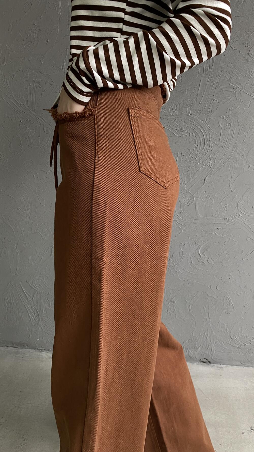 Джинси з бахромою на поясі та кишенях з шнурком L, Кемел