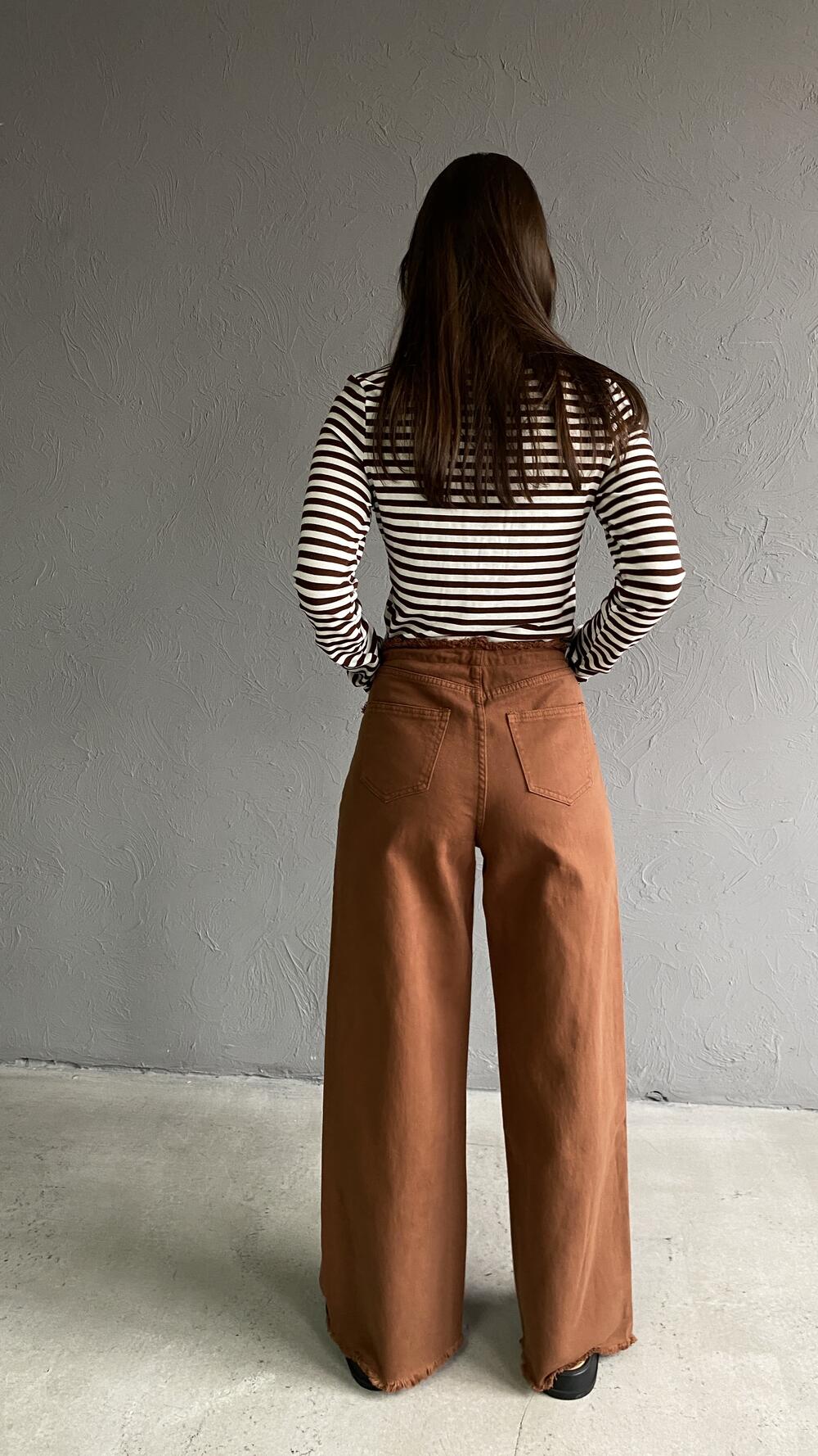 Джинси з бахромою на поясі та кишенях з шнурком L, Кемел