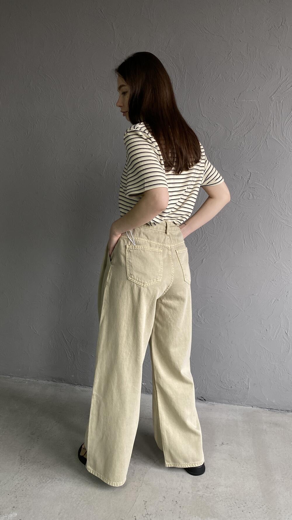 Джинси широкого фасону з шнурком на талії L, Бежевий