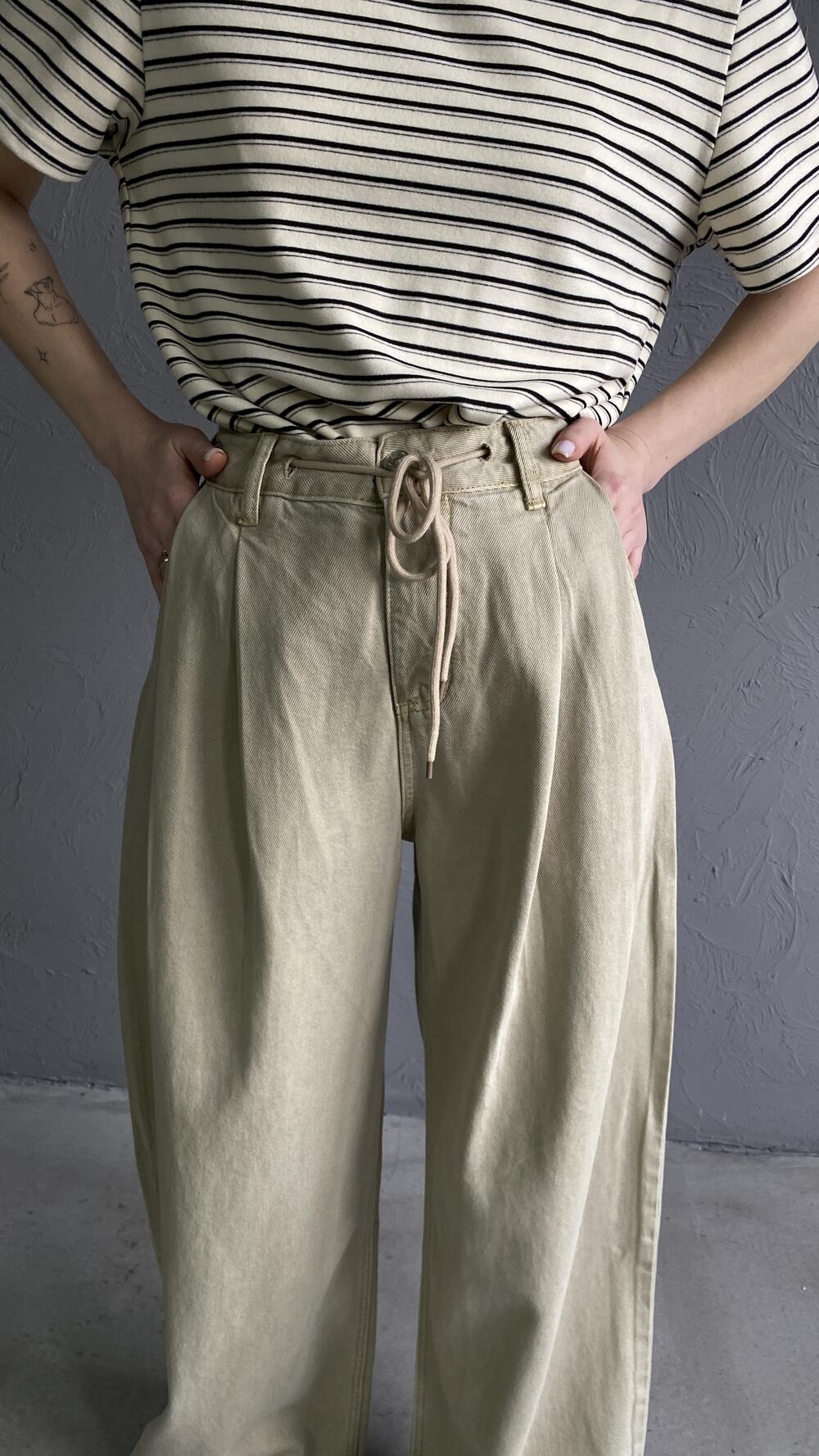 Джинси широкого фасону з шнурком на талії M, Бежевий