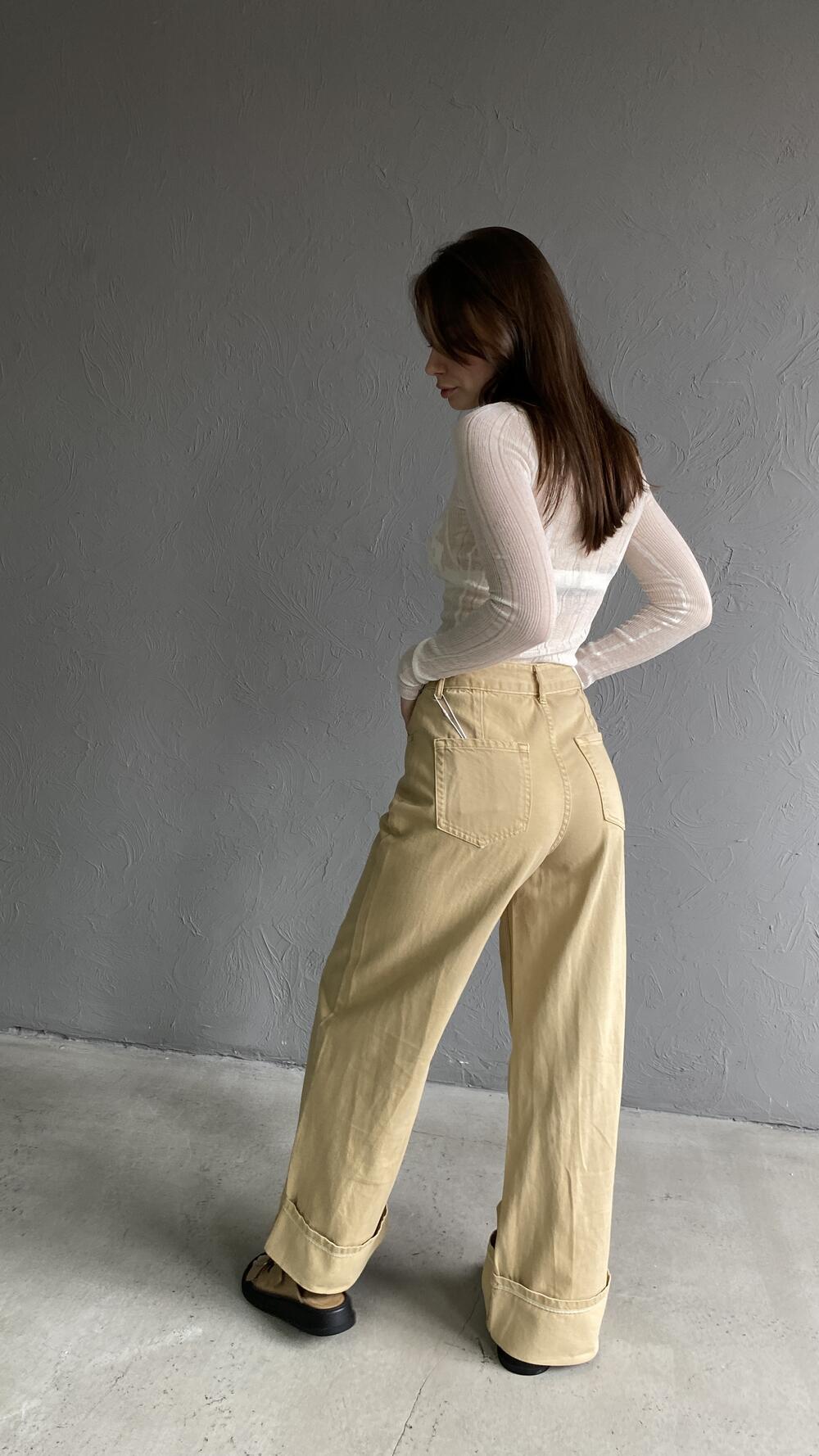 Джинси з підворотом, широкого фасону M, Бежевий