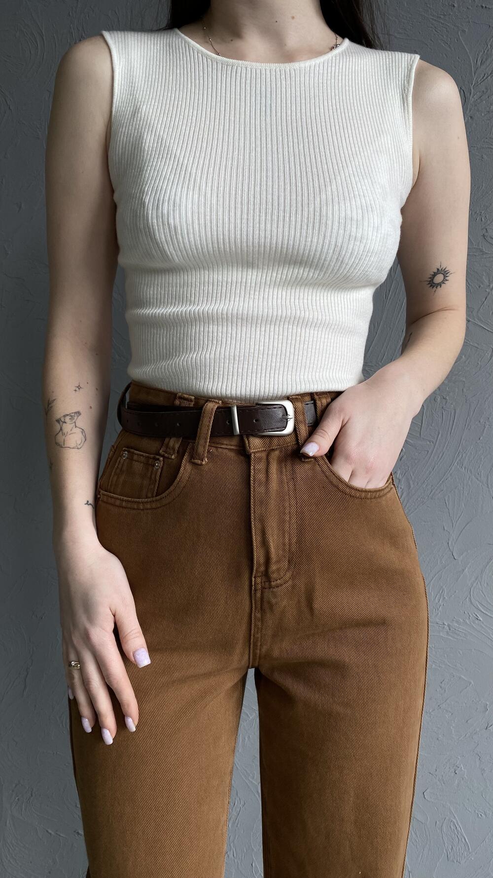 Джинси прямого фасону з ременем S, Кемел