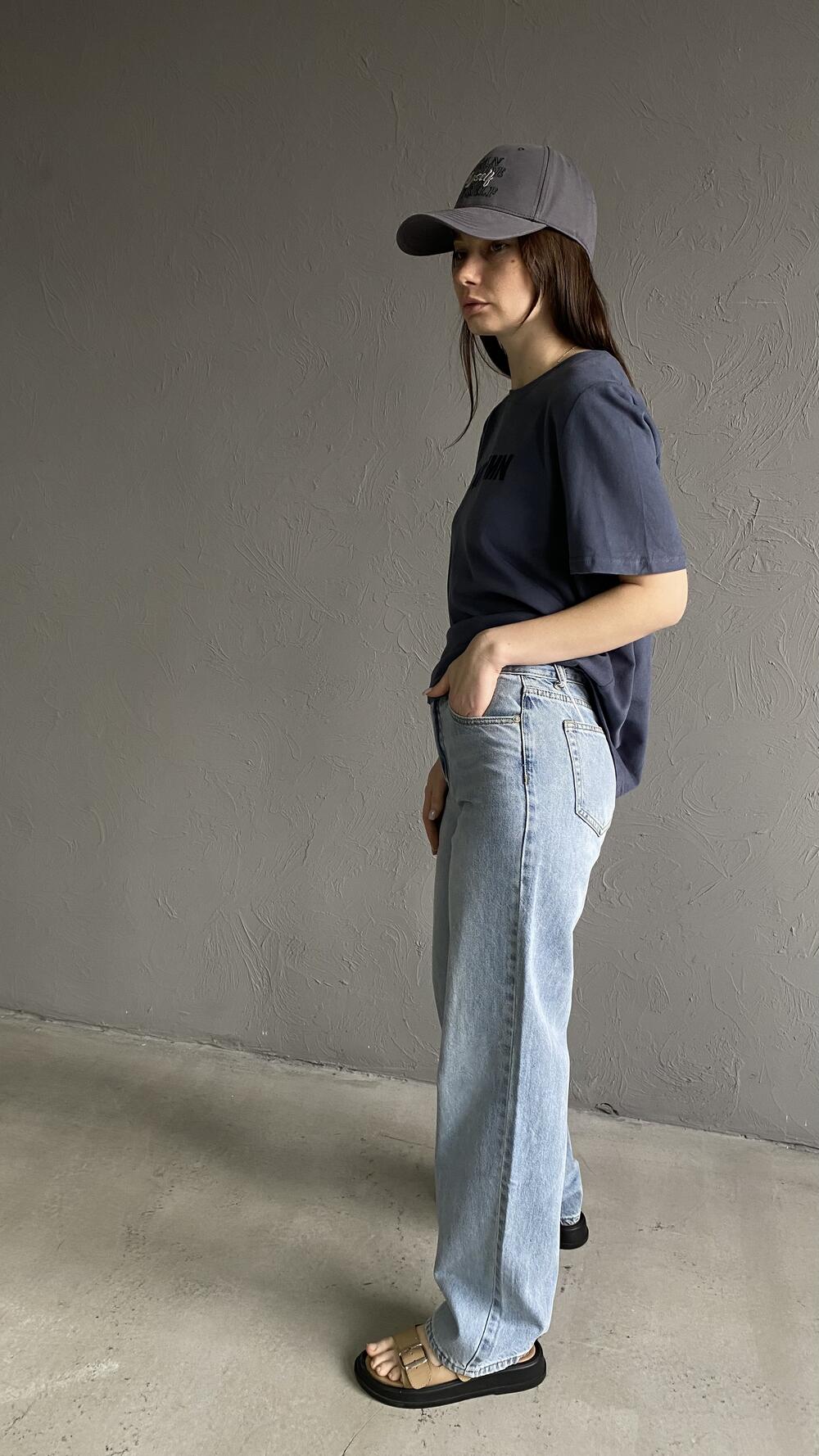 Джинси широкого фасону з потертостями Fabi L, Блакитний