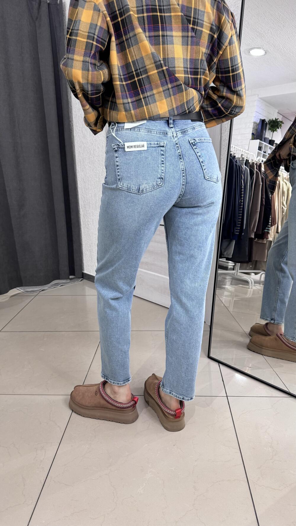 Джинси mom з ременем 1452-1 Cracpot 31, Блакитний