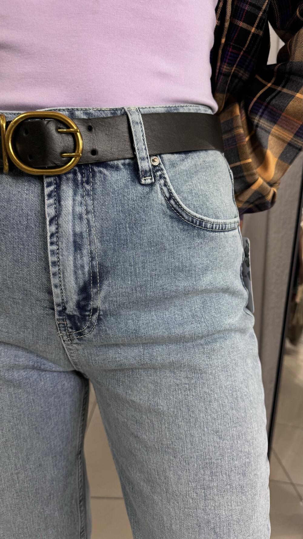 Джинси mom з ременем 1452-1 Cracpot 31, Блакитний