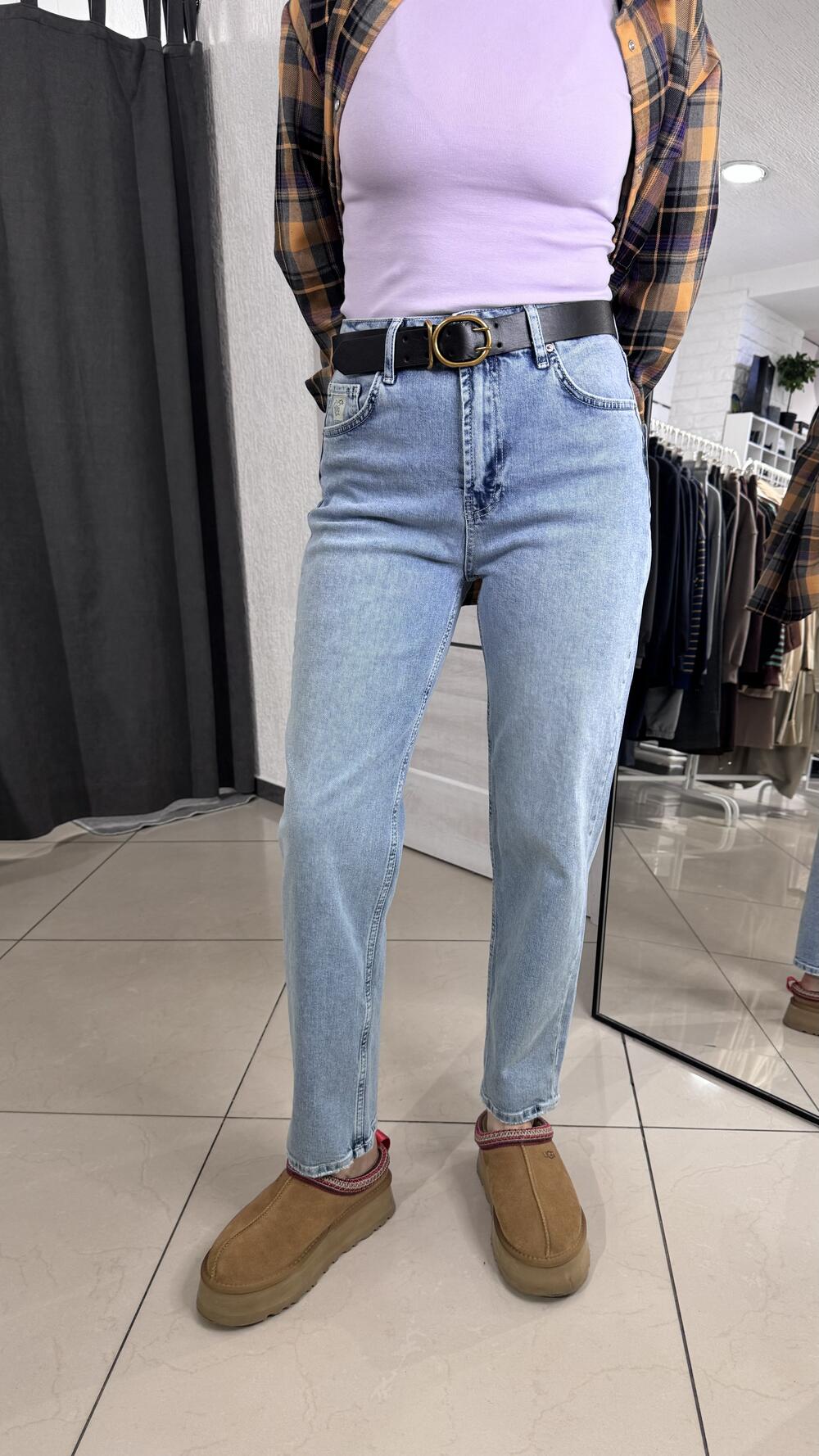 Джинси mom з ременем 1452-1 Cracpot 31, Блакитний