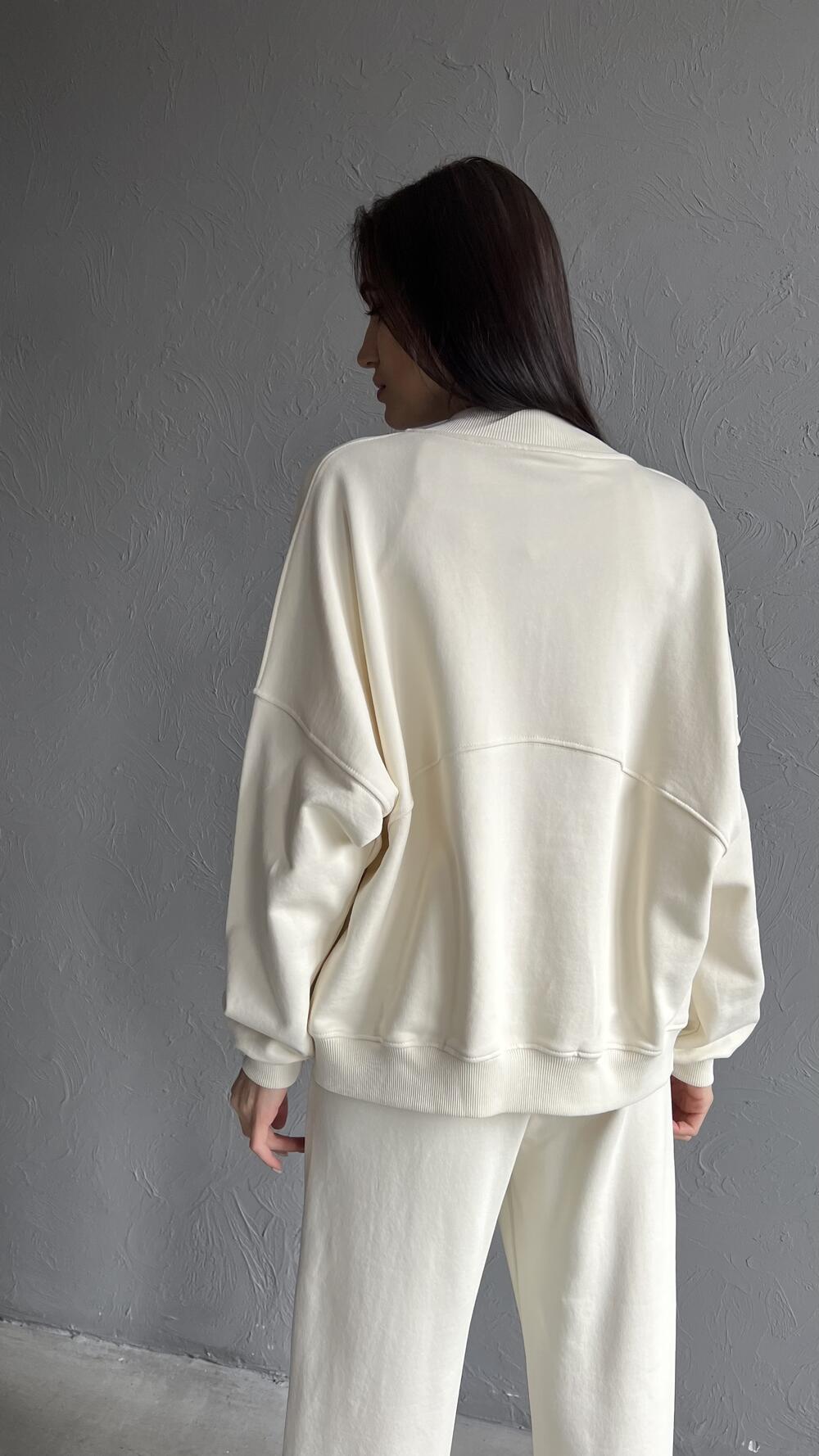 Костюм з олімпійкою з блискавкою та широкими брюками зі стрілкою Deppot M, Молочний