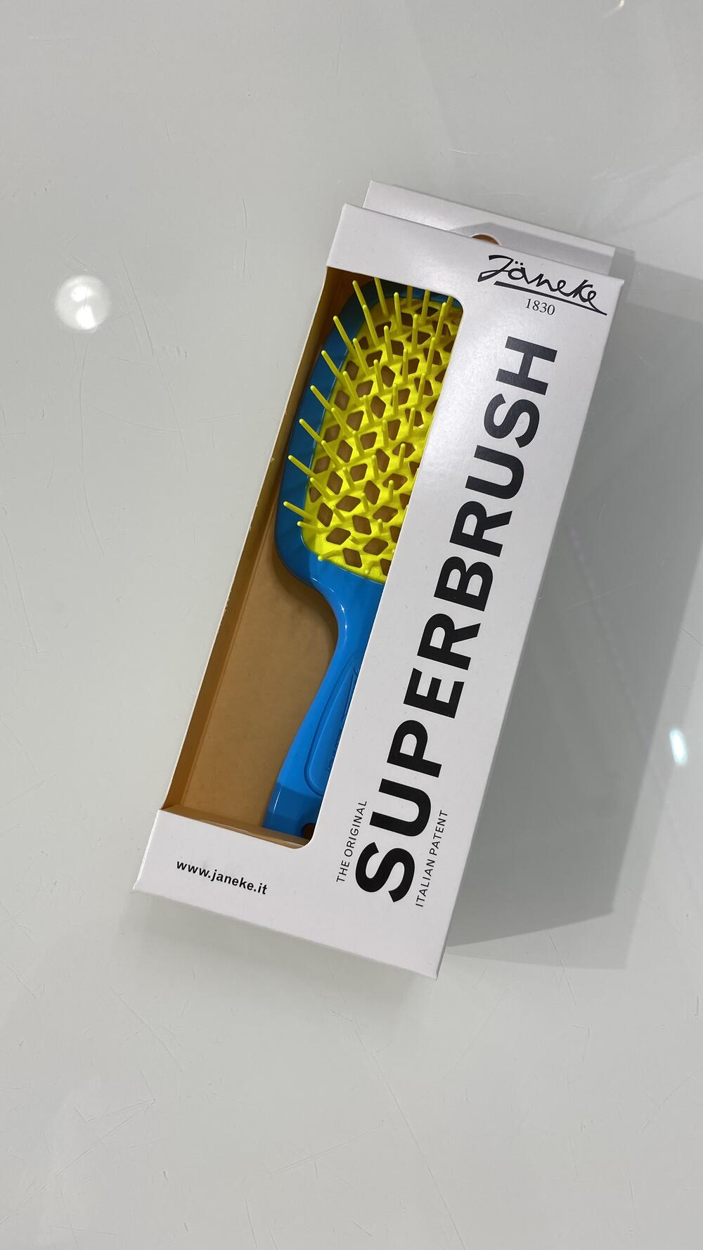 Гребінець для сушки феном велик. Janeke Великий, Блакитний з жовтим, З ергономічною ручкою