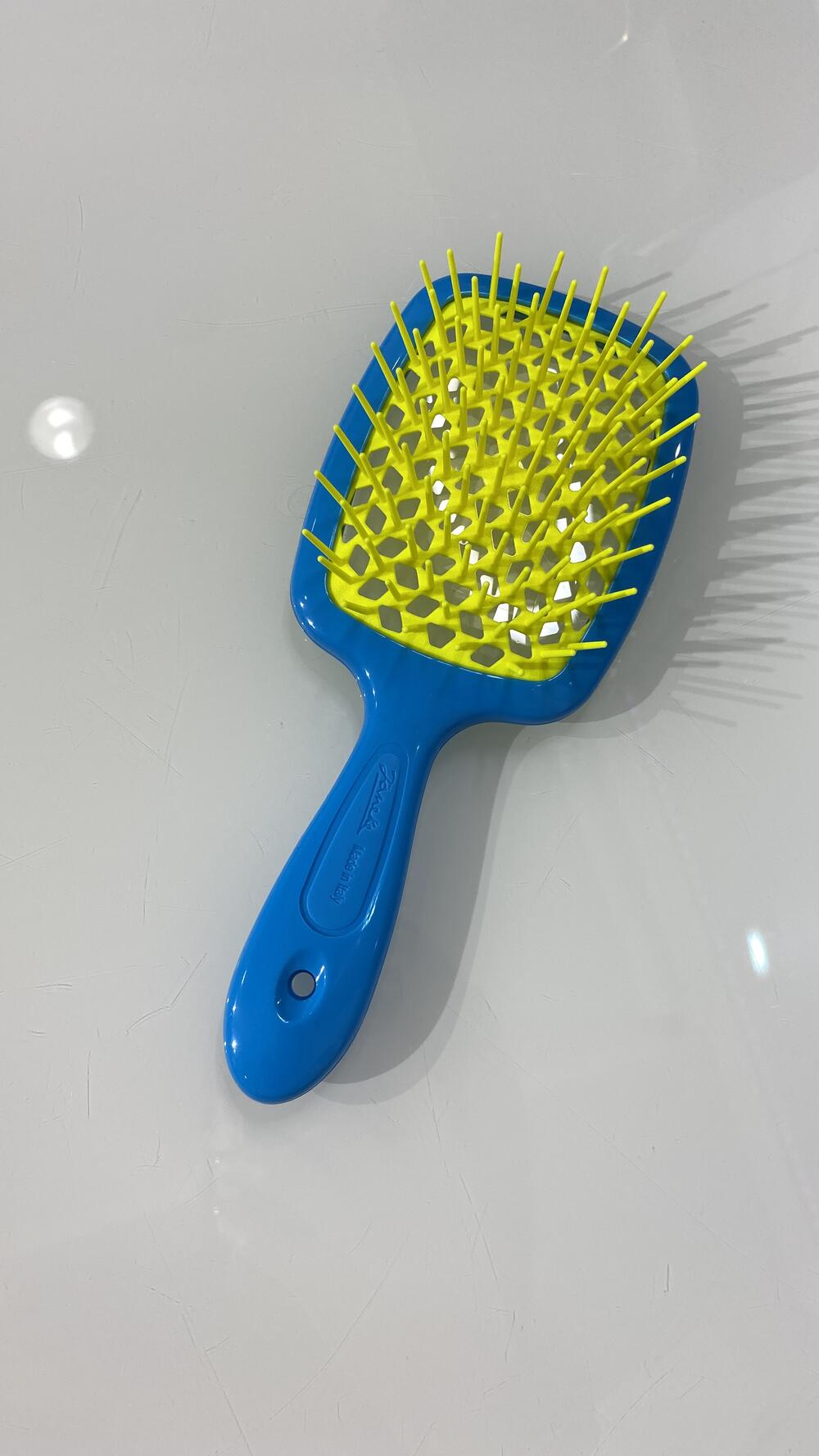 Гребінець для сушки феном велик. Janeke Великий, Блакитний з жовтим, З ергономічною ручкою