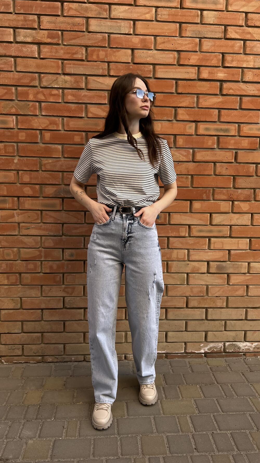 Джинси з потертостями Mom 1445 Cracpot 27, Блакитний світлий