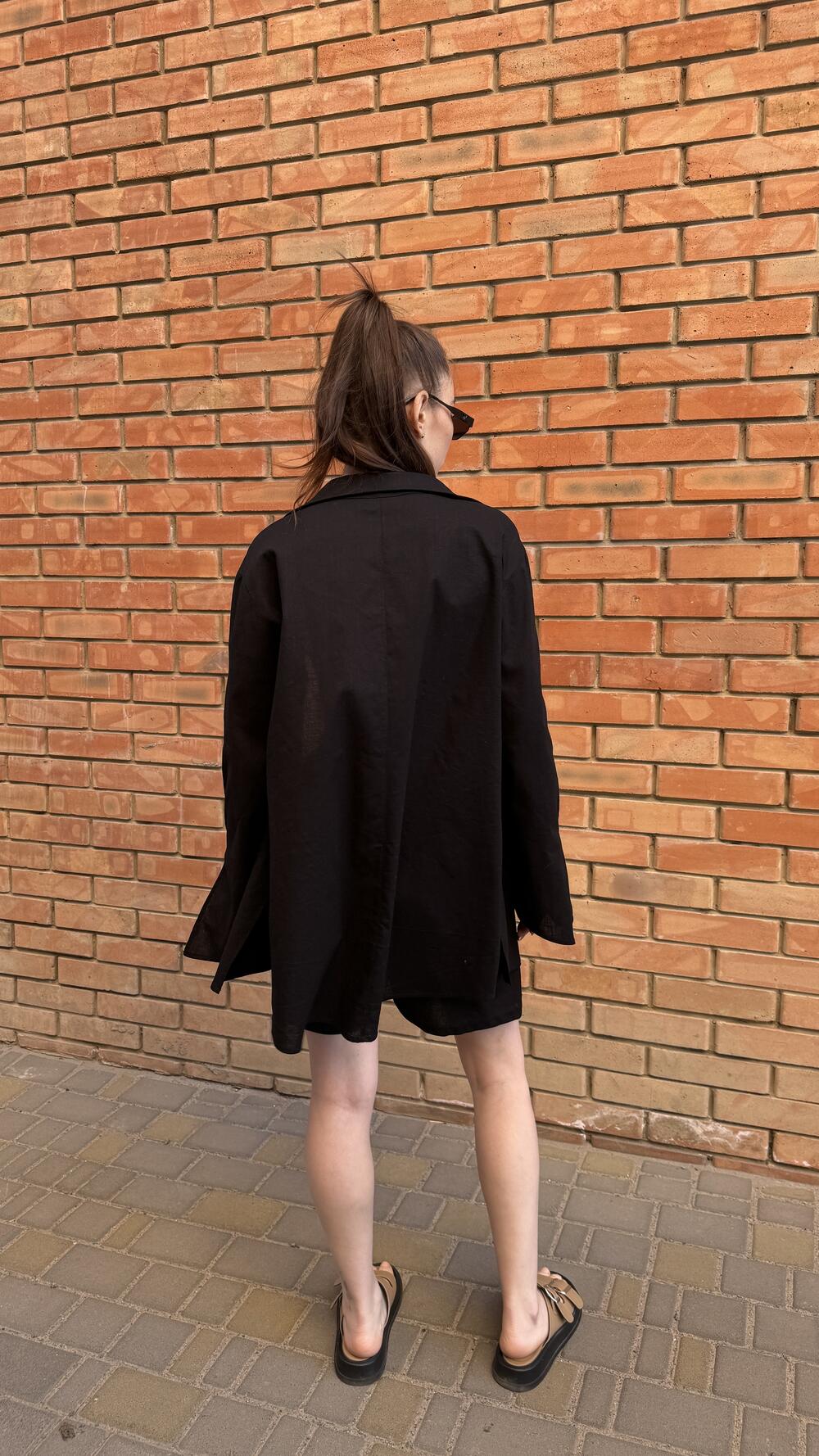 Сорочка льняна з розрізами на рукавах Morfin M, Чорний