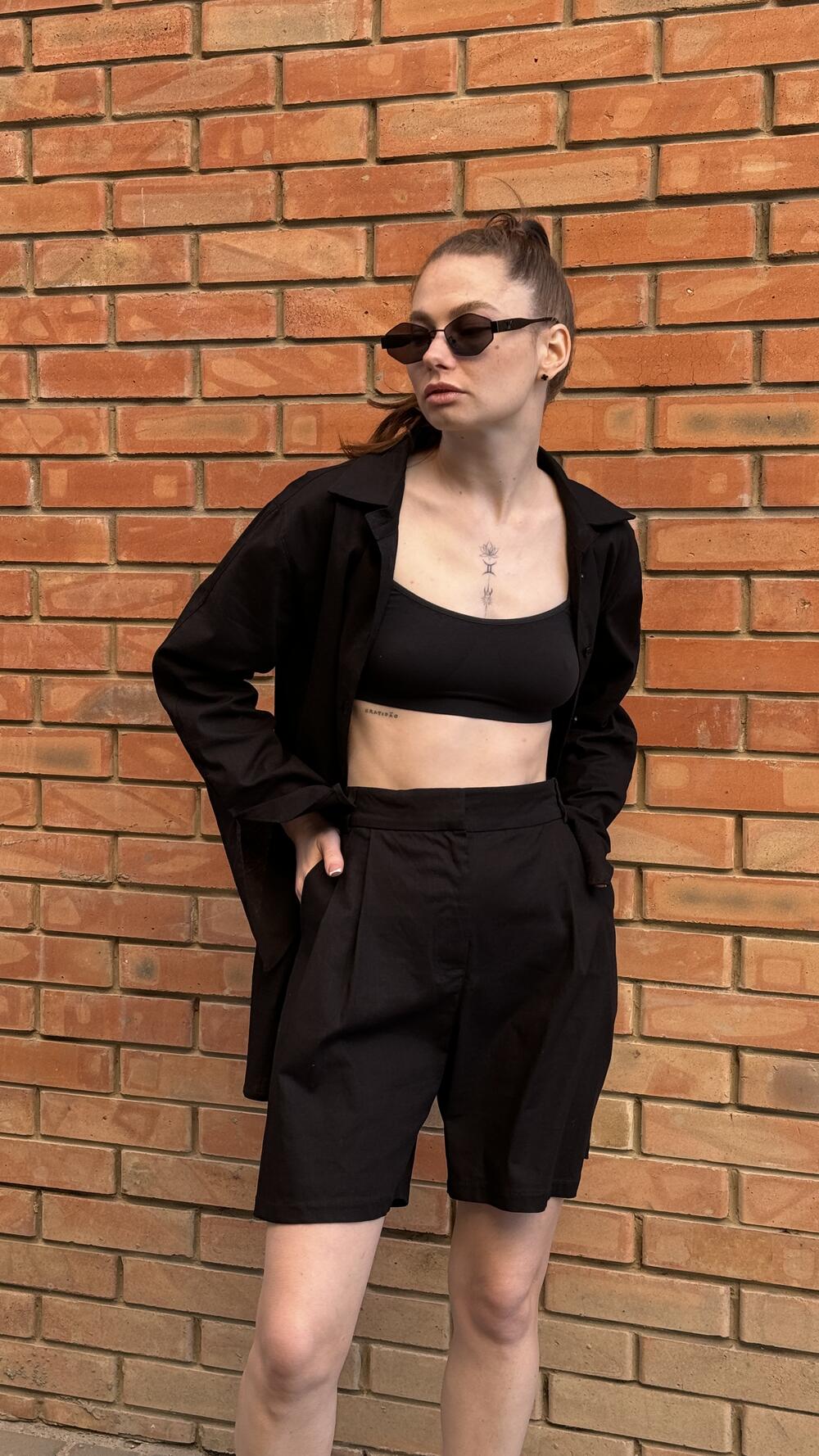 Сорочка льняна з розрізами на рукавах Morfin M, Чорний