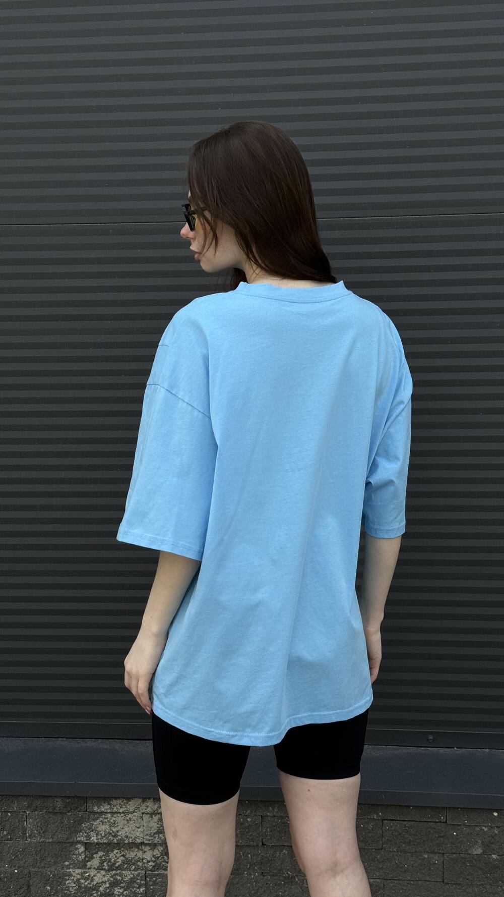 Футболка з розрізом без принту Oversize, Блакитний